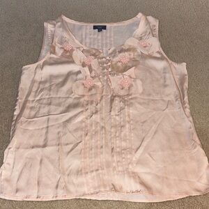 Talbots Pale Pink Floral Appliqué Sleeveless Top